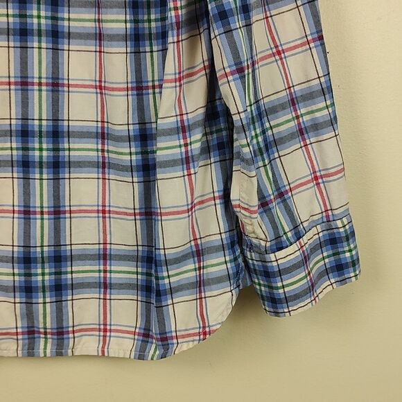 Talbot's Blue Plaid Button Front Shirt Long Sleeve Top Metallic Stripe Size LP - Picture 4 of 10